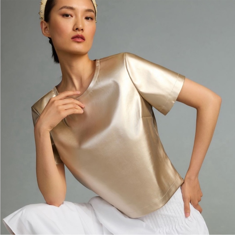 Anthropologie Gold Short Sleeve Blouse